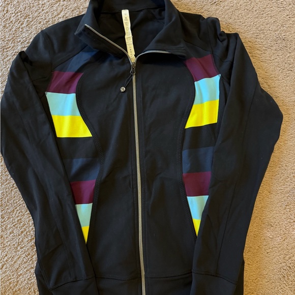 lululemon athletica Jackets & Blazers - Lululemon Jacket Womens 12 Black Rainbow Striped Full Zip Athelisure Gym